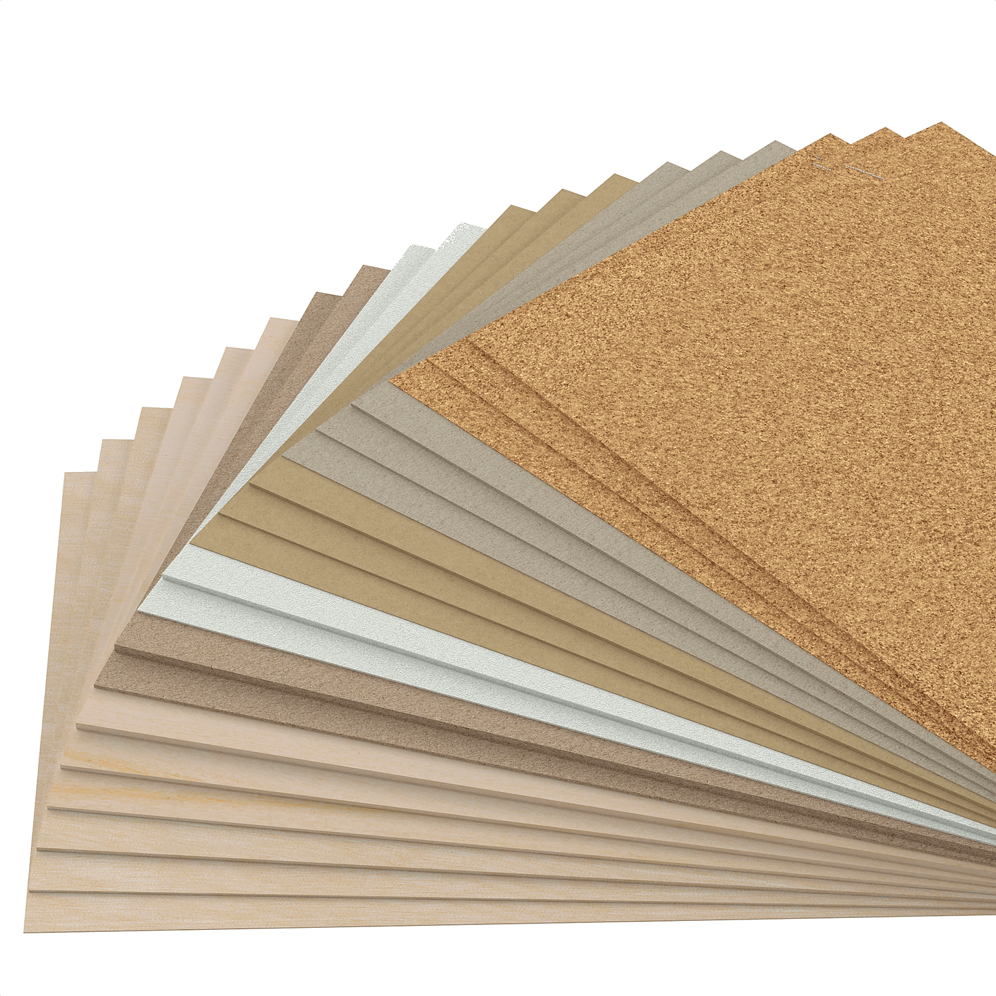 Materialfächer mit Holz, Pappe und Plattenmaterial aus dem Bestseller-Bundle für Diodenlaser