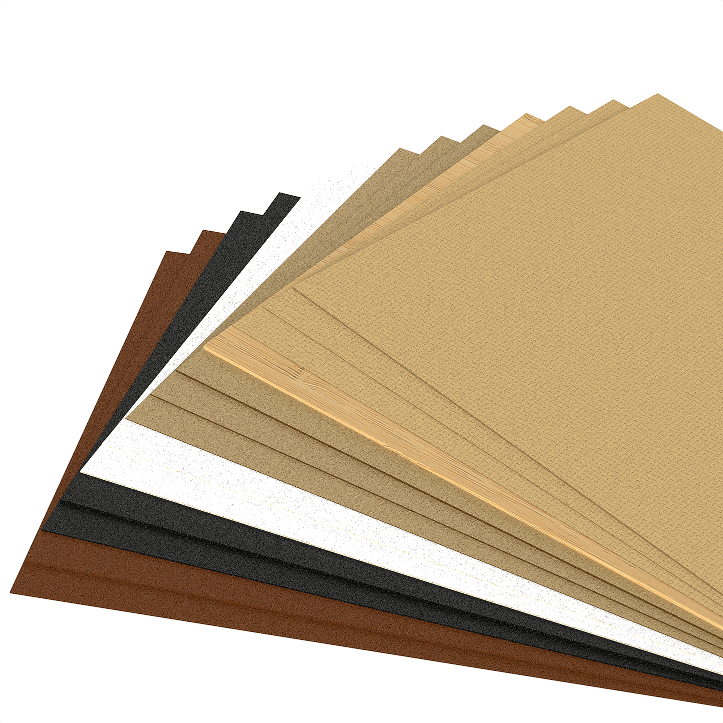Materialfächer mit biobasierten Plattenmaterialien in Naturtönen