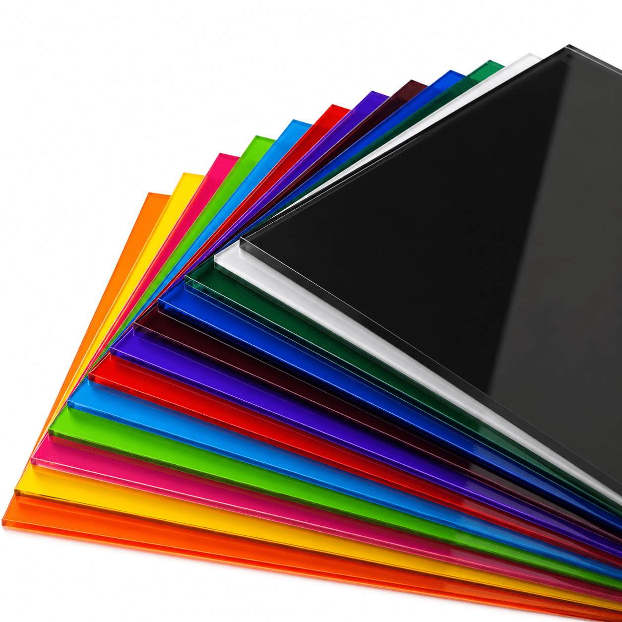 Materialfächer mit farbigem Acrylglas in leuchtenden Farben