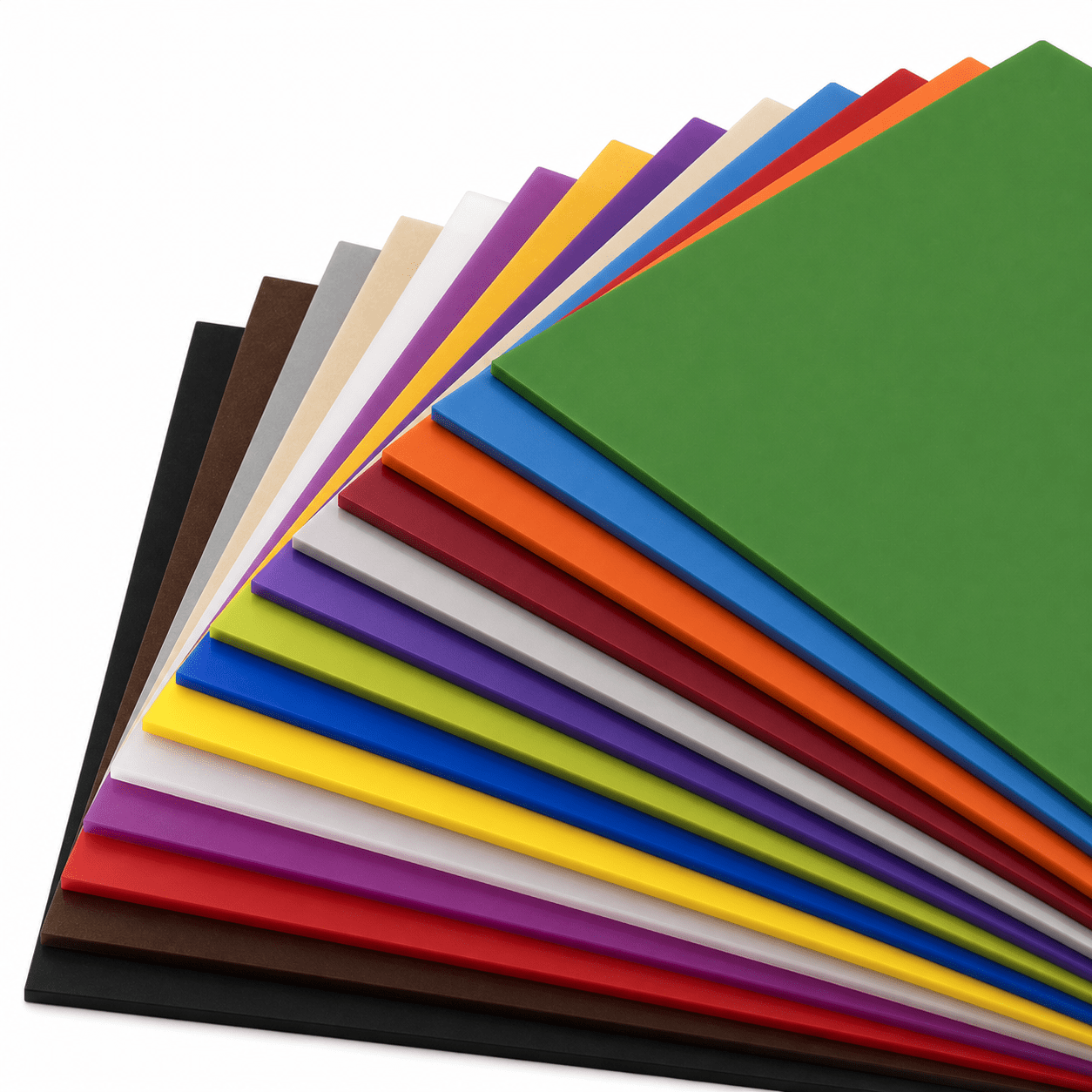 Materialfächer mit mattem Acrylglas in verschiedenen Farben