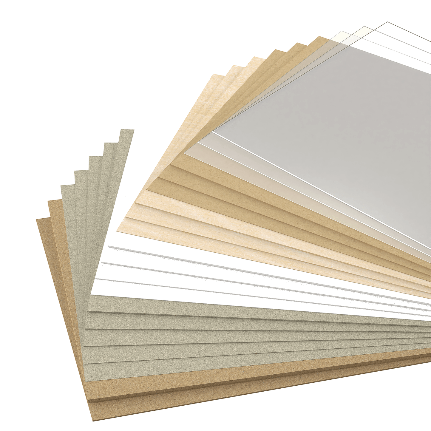 Materialfächer mit leichten Plattenmaterialien aus dem Modellbau-Bundle