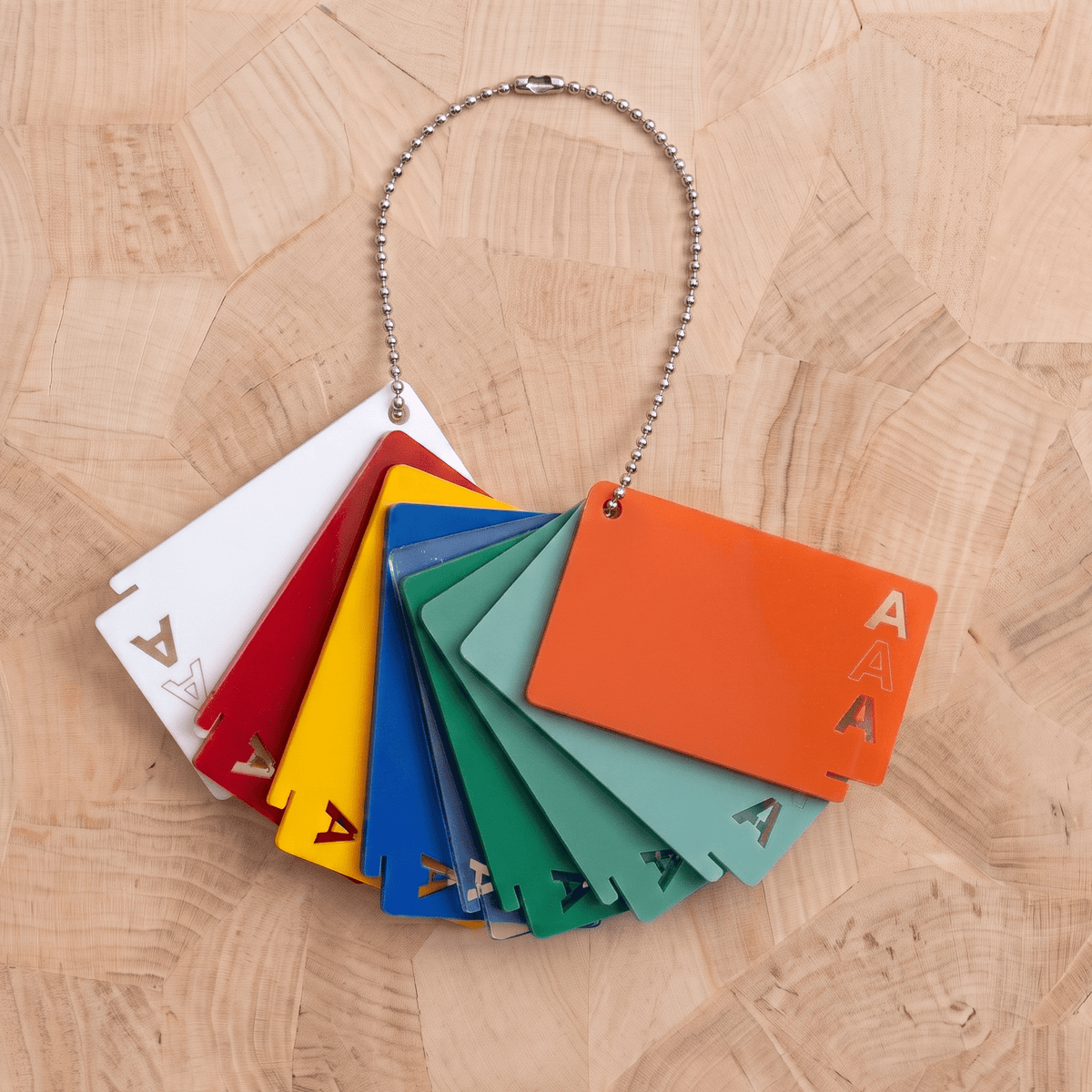 Material swatch fan from Laser Cut Supply