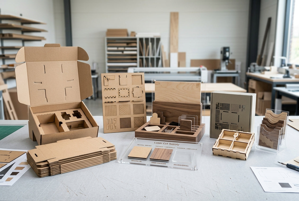 Präsentationsmodelle und Verpackungen aus Pappe auf einem Tisch