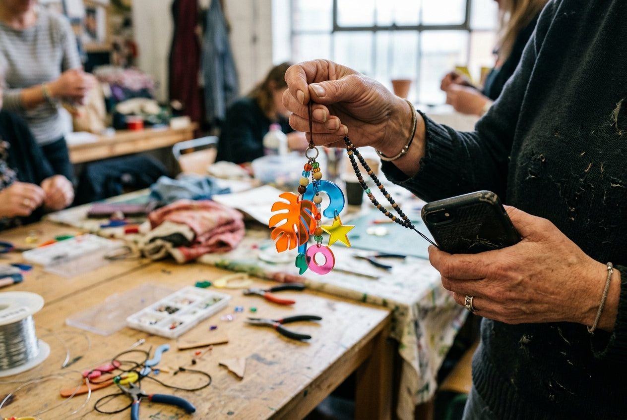Deelnemer toont een kleurrijk persoonlijk gemaakt object
